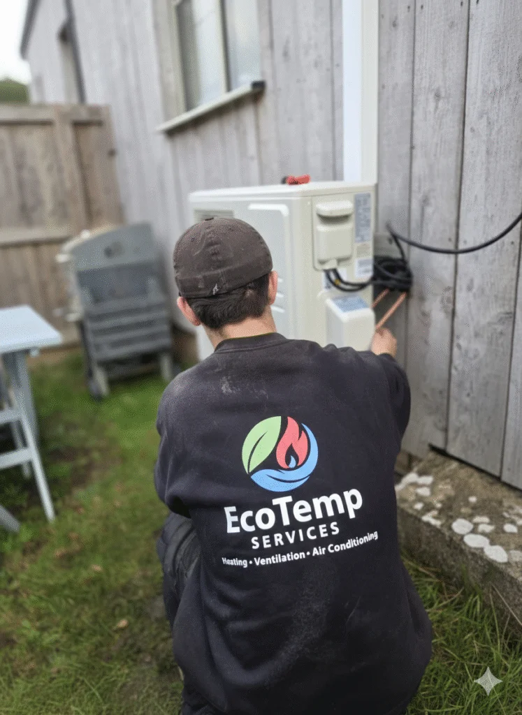 EcoTemp engineer installing an outdoor air conditioning unit