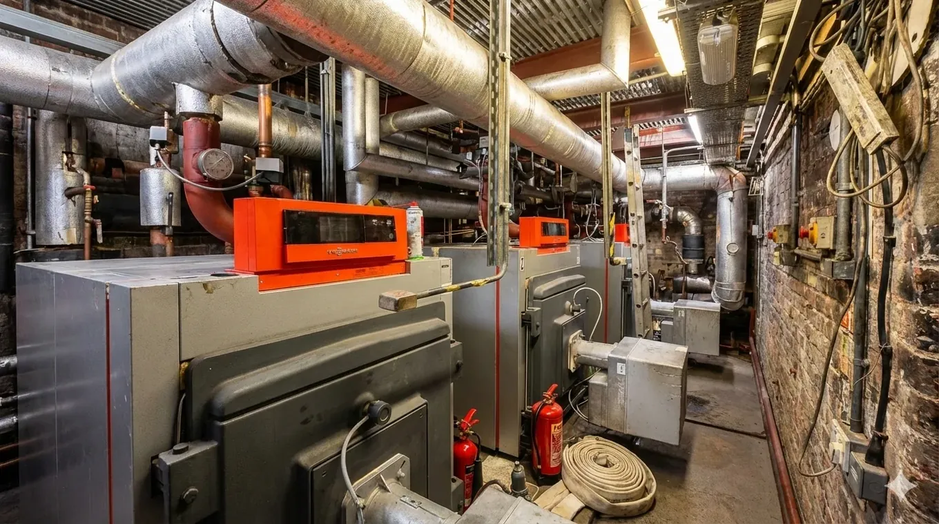 Industrial boiler room serviced by EcoTemp engineers
